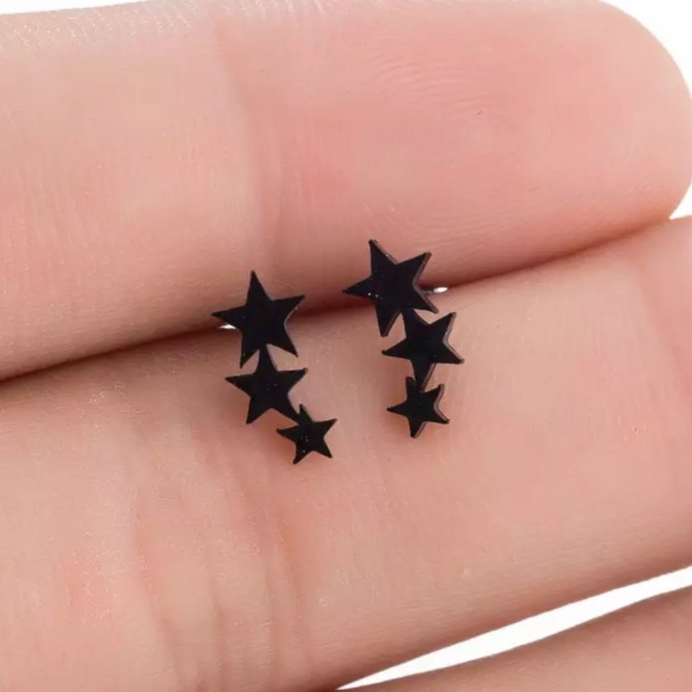 Three stars black stainless steel stud earrings